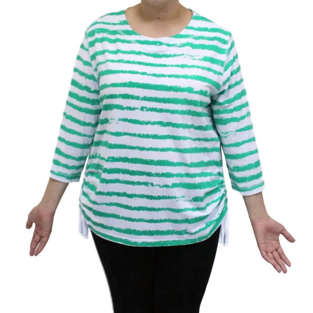 NEW LINKS women's striped drawstring top in green